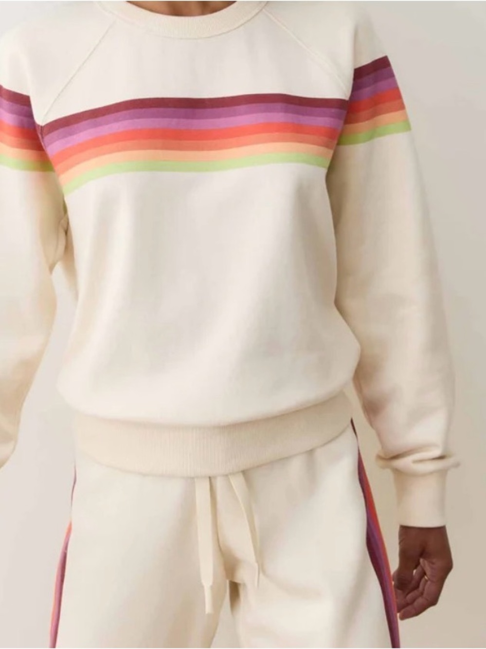 Marine Layer Cream Fleece Pullover with Multicolor Label